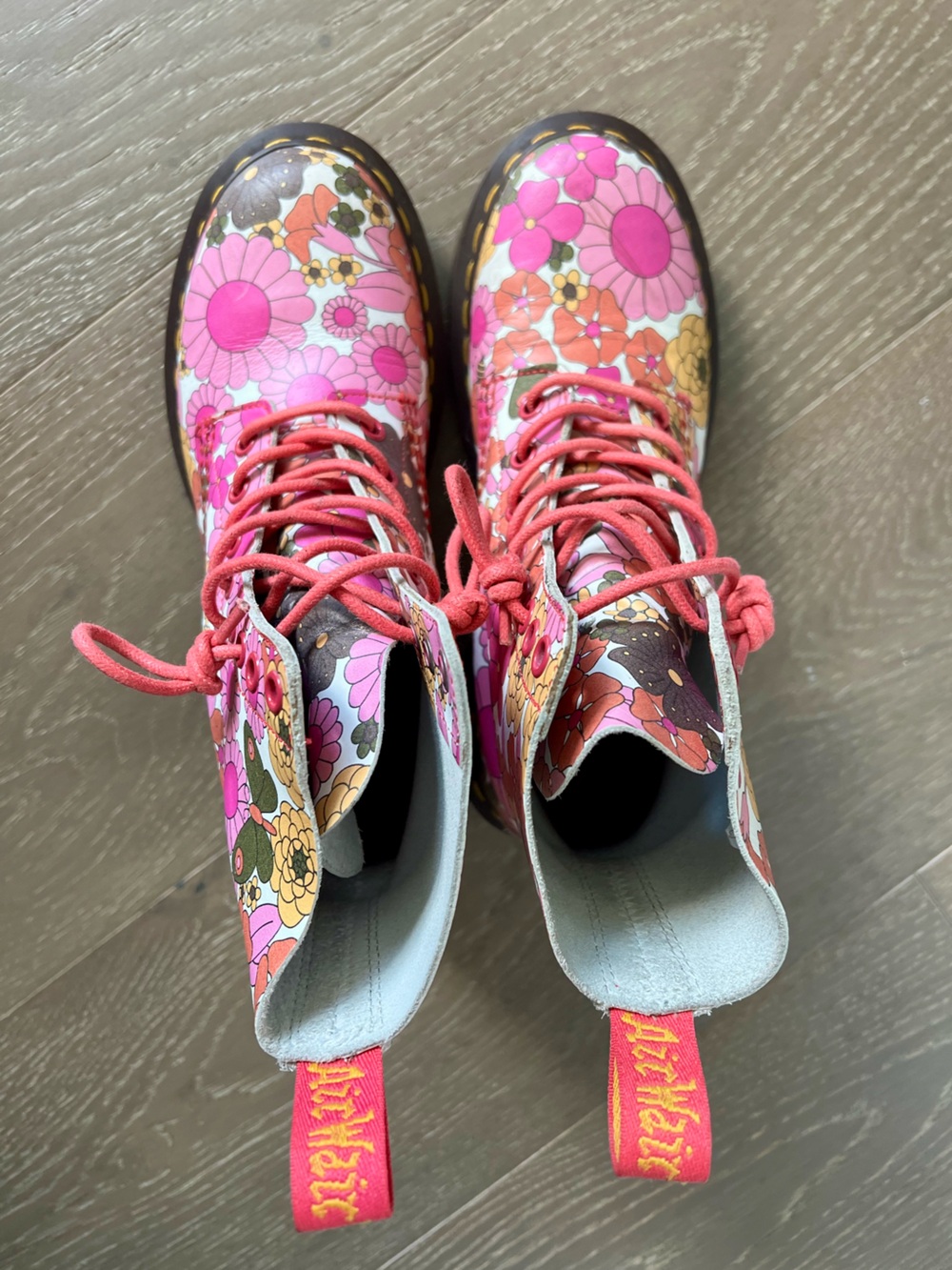Rare Dr Martens 1460 Pascal Retro Floral Boots Pink Flower Power Womens Size 6 - Picture 5 of 10